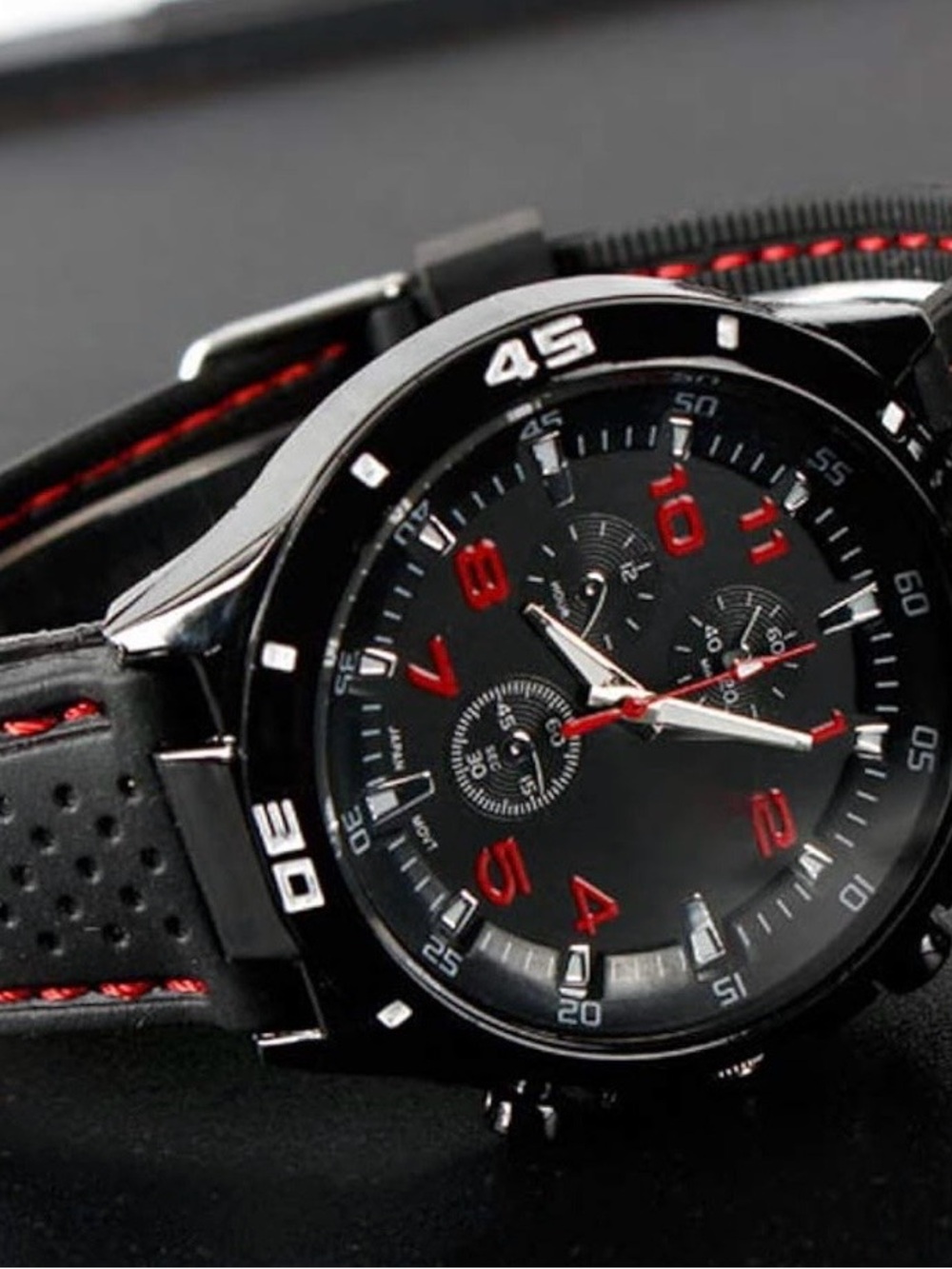 Sporty Black and Red Men's Chronograph Watch NWT